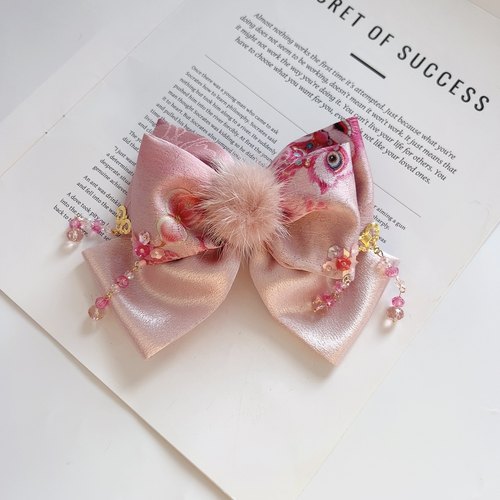 原创设计新中式国风蝴蝶结发夹女高级感缎面流苏弹簧夹古风发饰