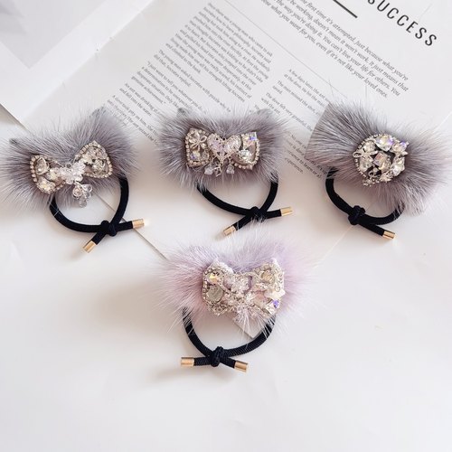 韩国东大门秋冬水貂毛水钻超闪发圈女扎头发发饰头绳女生皮筋发绳