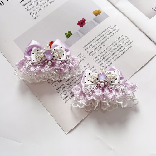 原创手袖紫色珍珠蕾丝蝴蝶结可爱吡甜配饰软萌妹子小物lo娘对夹