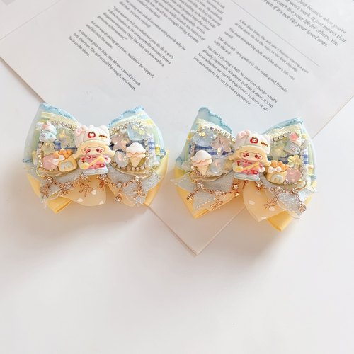 新款可爱手工制作卡通蝴蝶结公主儿童满钻甜美百搭对夹发饰