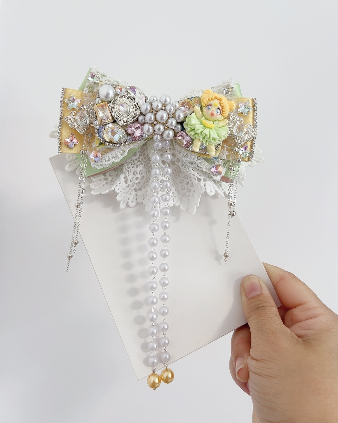 原创设计甜美日料重工流苏满钻公主风可爱美少女弹簧夹发饰