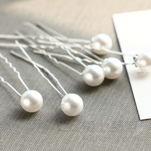 超仙韩国新娘头饰盘发簪子珍珠u形夹发叉插针结婚纱配饰简约百搭