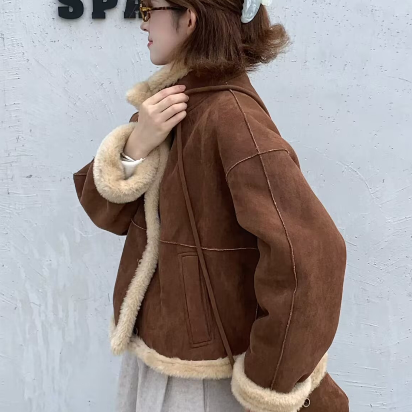 短款皮毛一体外套女秋冬季