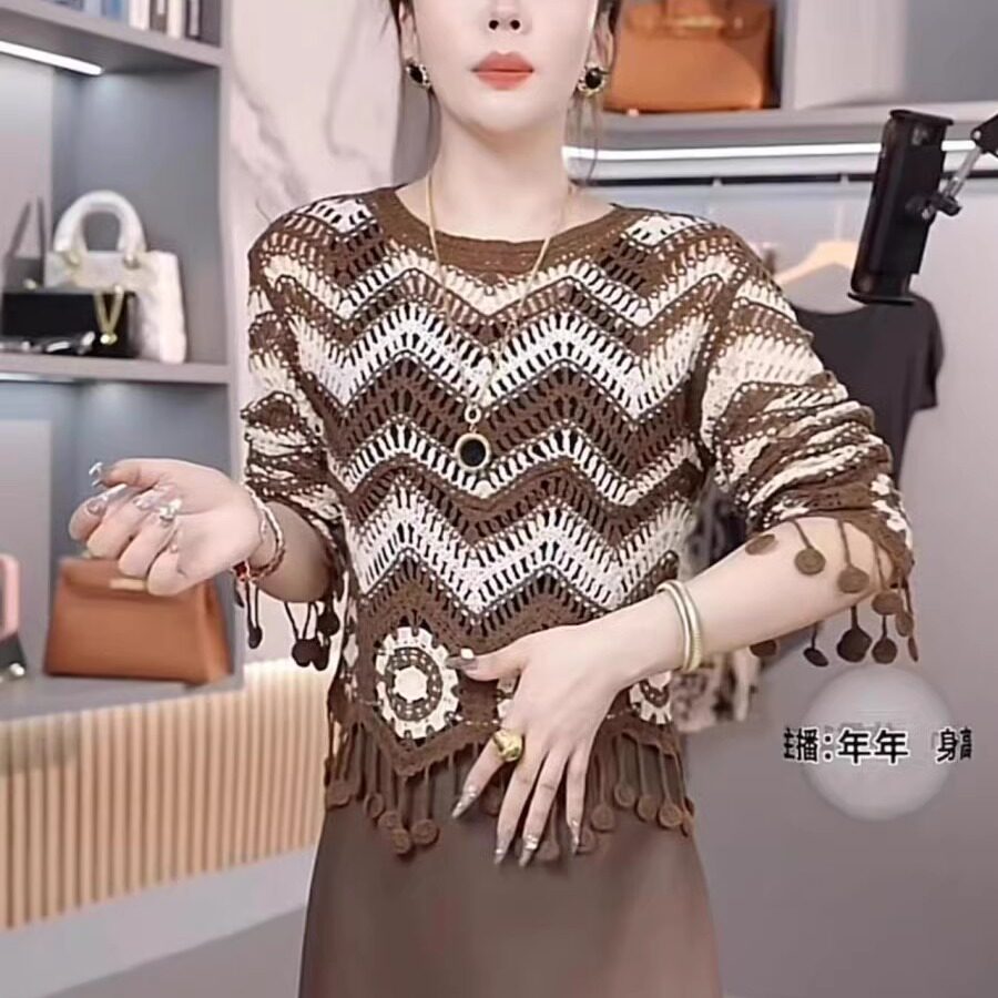钩花镂空针织上衣女秋季2025