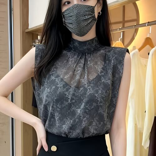 高级感微透无袖雪纺衫女夏季