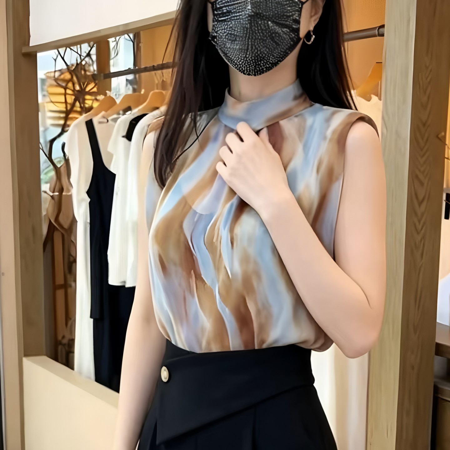 高级感扎染无袖雪纺衬衫女2026图片