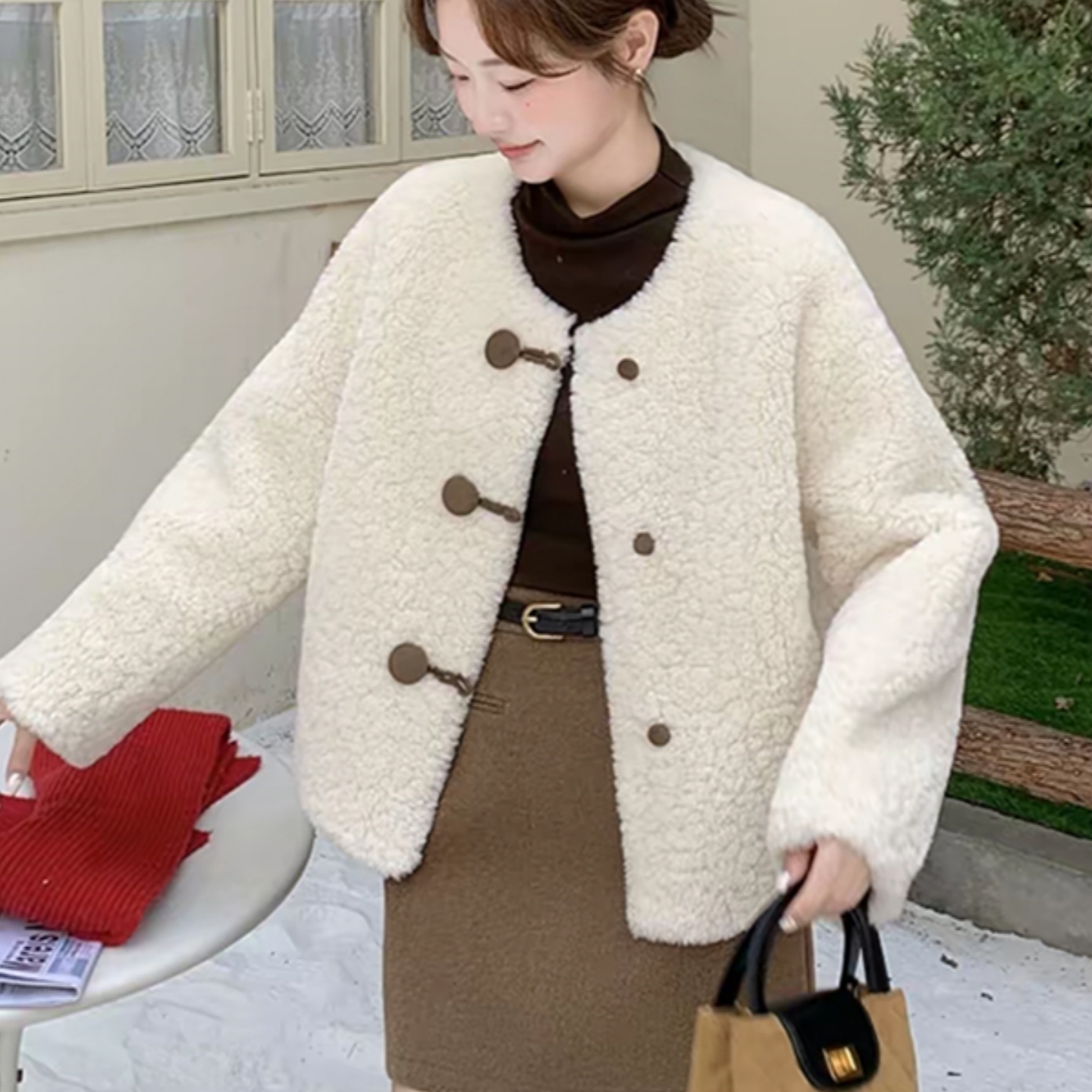 皮毛一体羊羔毛外套女冬季2025