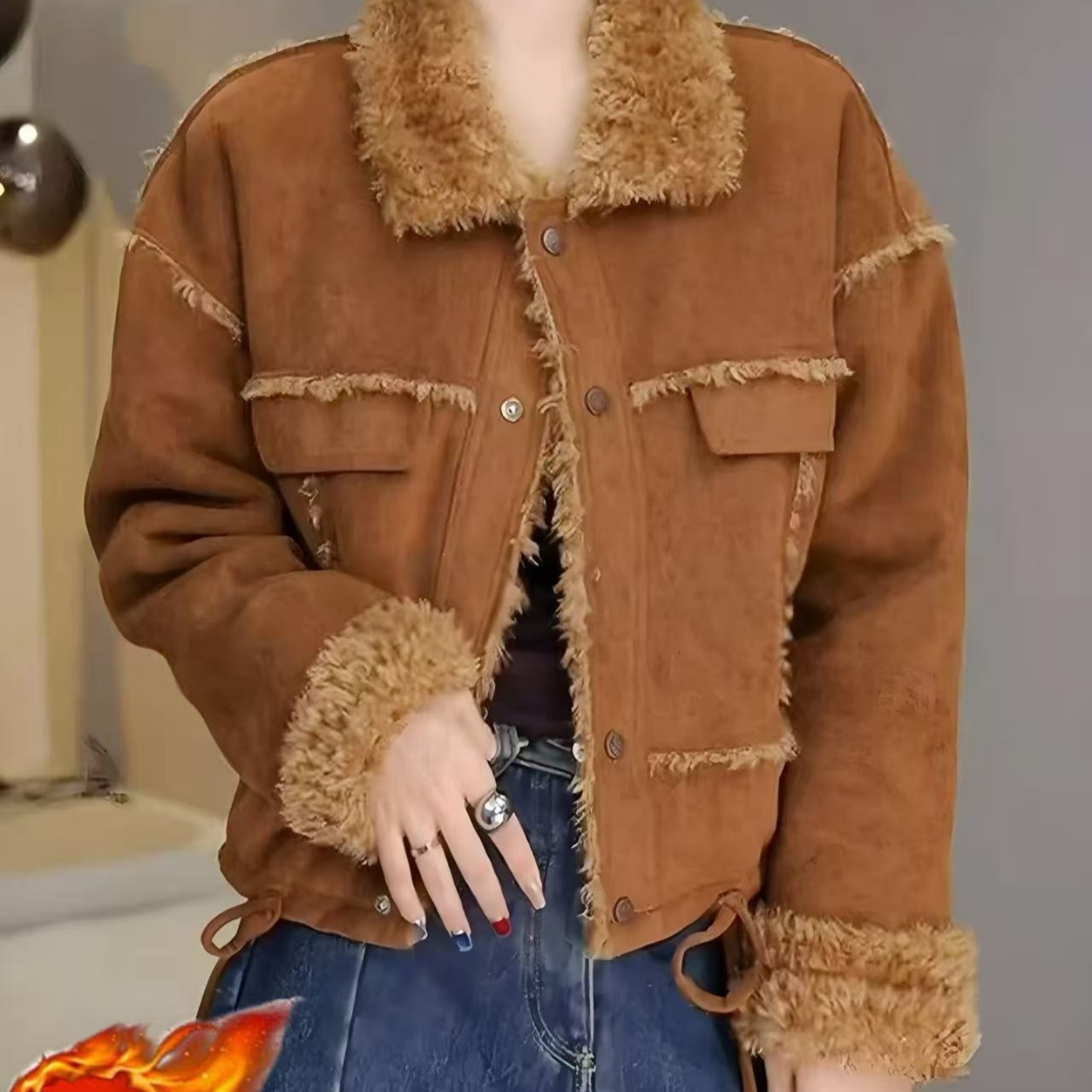 麂皮绒羊羔毛外套女冬季