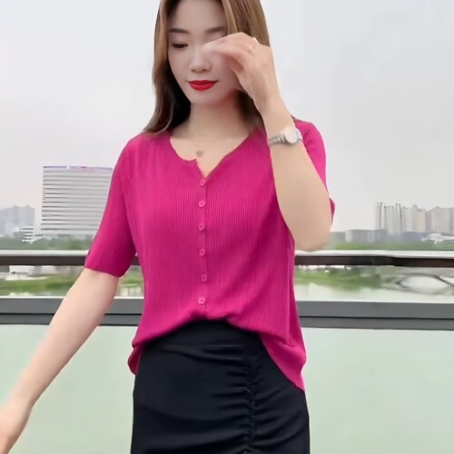 冰丝短袖t恤女夏季薄款