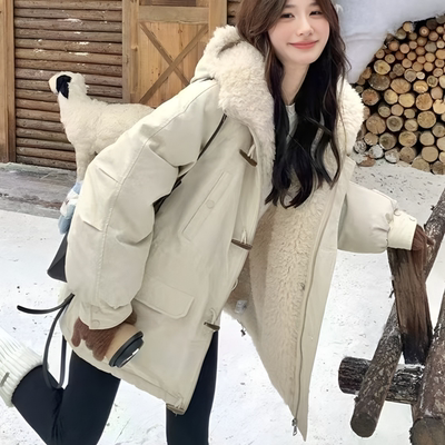 加绒加厚中长款派克服女冬季