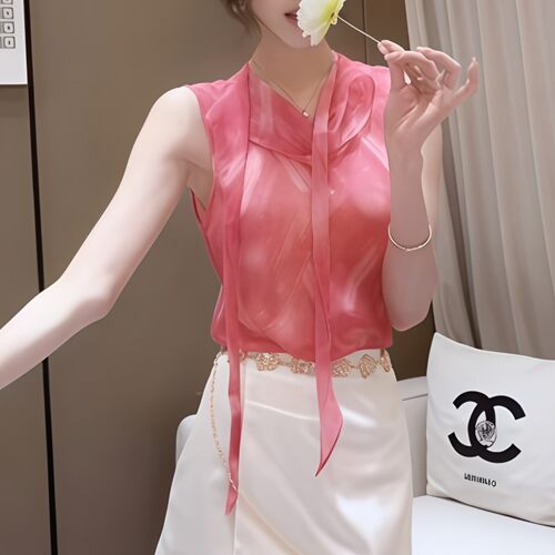 设计感系带雪纺衬衫女夏季2026