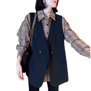 西装马甲女秋季2025新款马夹坎肩外穿背心洋气无袖中长款西服外套