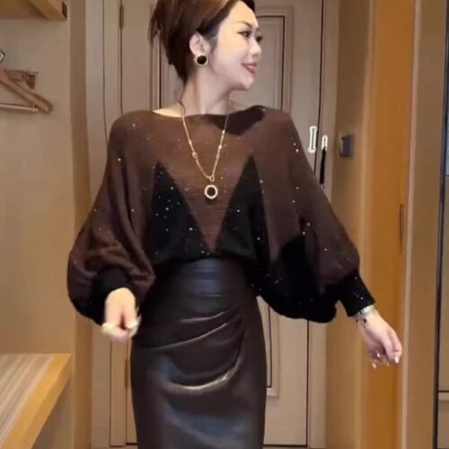 一字领长袖毛衣女春秋2025
