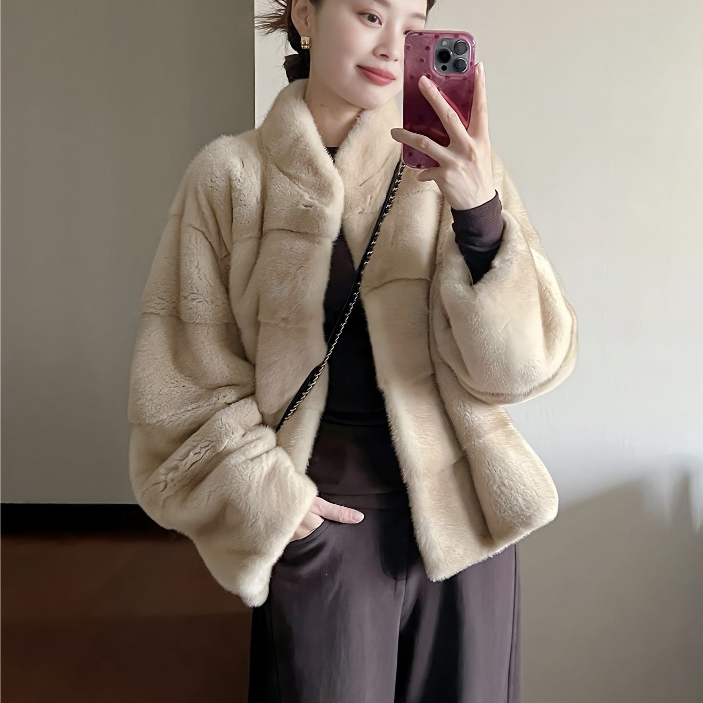 高端仿兔毛皮草外套女秋冬季