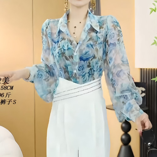 减龄印花衬衫夏季女2025新款