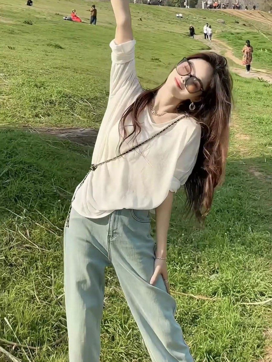 镂空长袖罩衫女春季2023新款时尚百搭气质纯色薄款微透防晒衣外塔