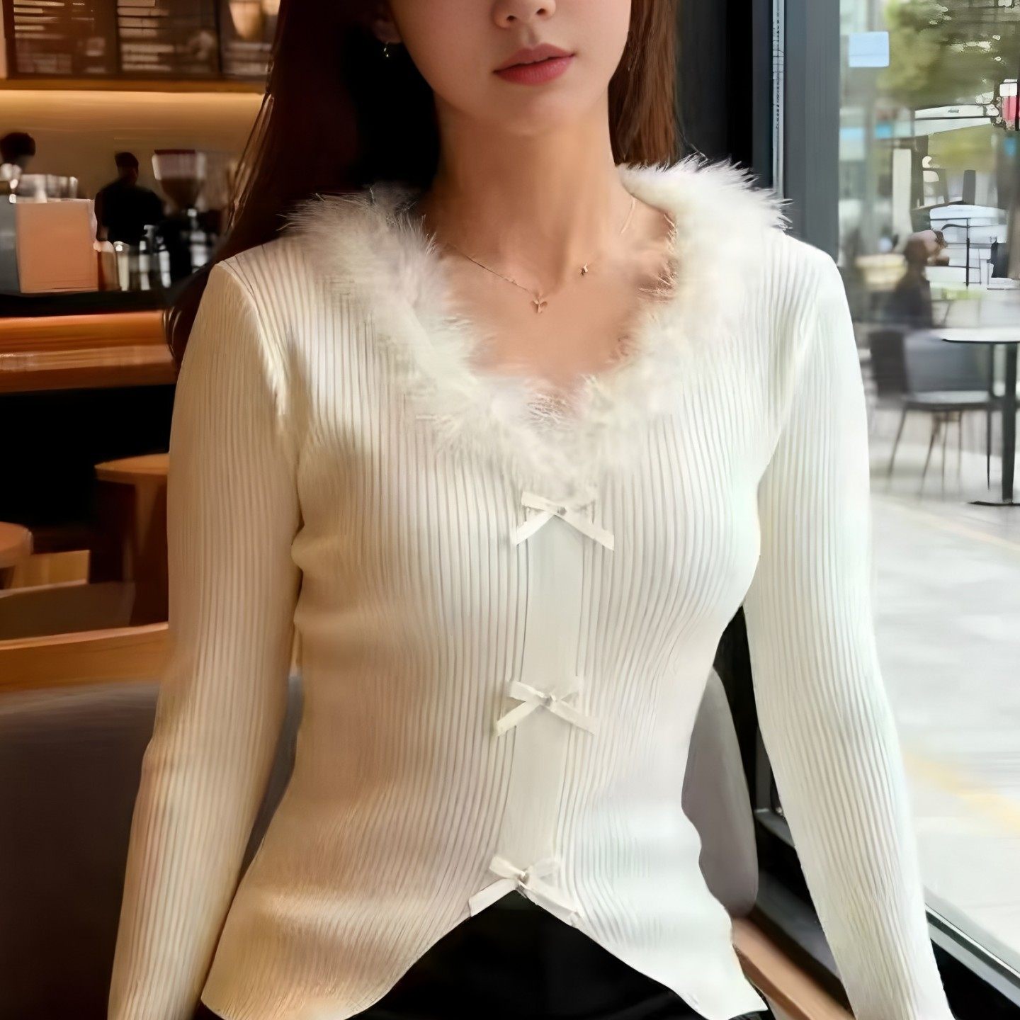 蝴蝶结V领针织衫女冬季2025