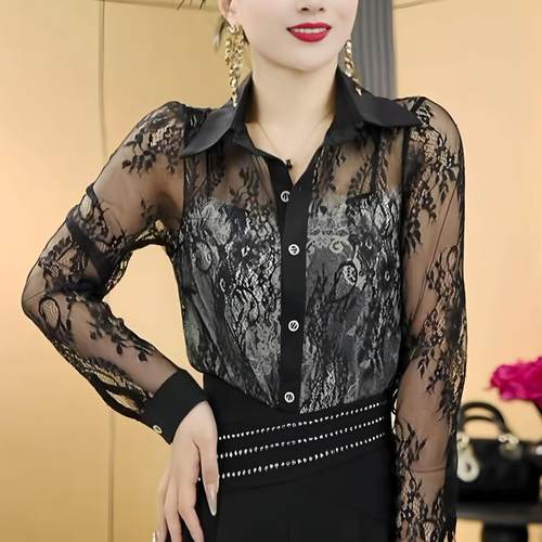 网纱蕾丝衫女2025春季镂空