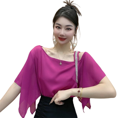 一字肩雪纺衫女夏季2025新款