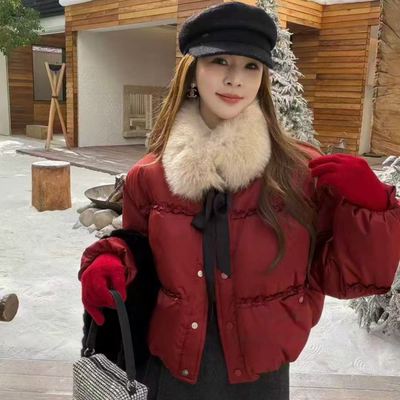 韩系毛领短款羽绒服女冬季