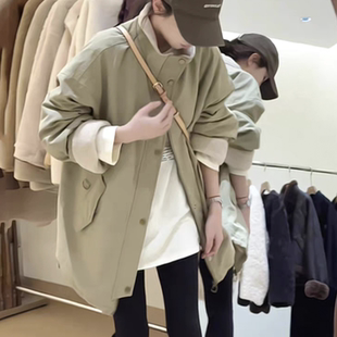 韩系宽松立领派克棉服工装 2025新款 上衣 外套女冬季 加绒加厚中长款