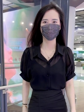 黑色衬衫雪纺衬衫女夏季新款高级感气质时尚小衫透视短袖别致衬衣