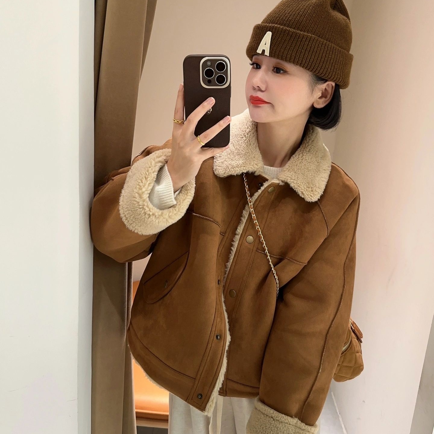 一体羊羔毛外套女冬季韩版