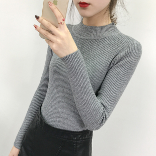 2025秋冬款新款半高领毛衣女套头短款修身显瘦韩版加厚紧身打底衫