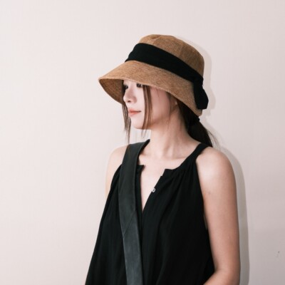 日系棉麻蝴蝶结渔夫帽子女夏季出游遮阳帽大檐防晒帽显脸小