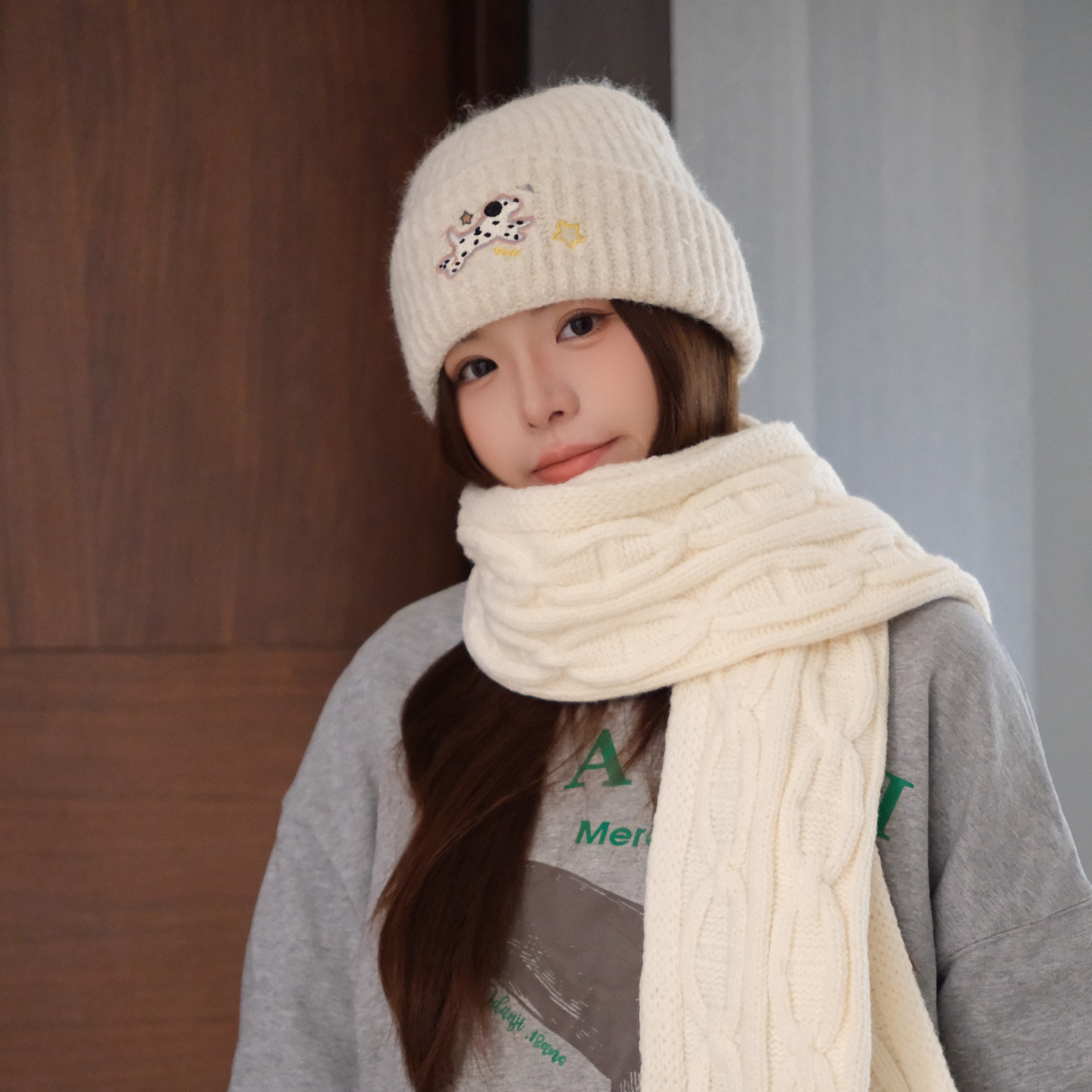 软糯小狗~2.0自留百搭刺绣可爱针织毛线帽女秋冬百搭显脸小冷帽