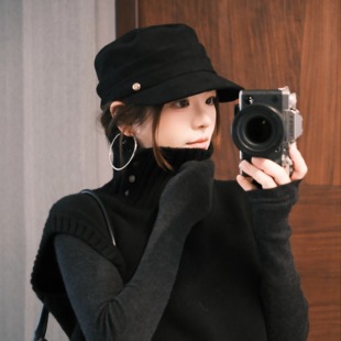 2025秋冬新款复古麂皮绒平顶马术帽百搭显脸小画家帽报童帽