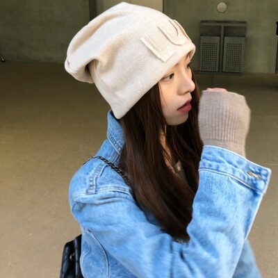 字母冷帽LUCK堆堆帽女秋冬保暖护耳显脸小日系针织毛线帽韩套头帽