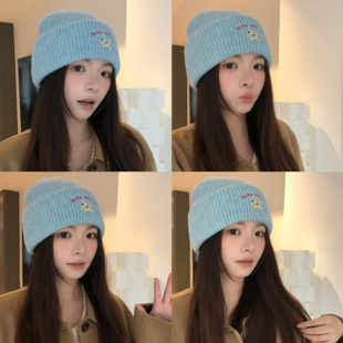 暖糯小狗自留百搭针织毛线帽显脸小秋冬刺绣小狗针织帽秋冬季加厚