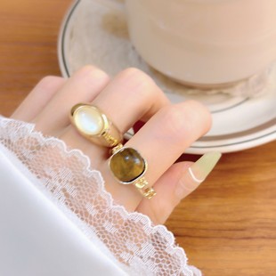 虎眼石琥珀色开口戒指女复古着小众设计食指戒轻奢高级感装饰指环