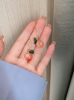 粉色水蜜桃甜美风森系百搭耳环