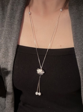 银色长款烟花可调节项链女大气高档高级感轻奢毛衣链叠戴颈链配饰