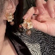 新中式 复古晕染花朵耳环女秋冬高级感木质耳钉时尚 港风氛围感耳夹