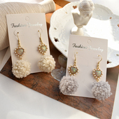 泰迪毛卷2025新款 日韩秋冬款 气质可爱时尚 潮毛球简约桃心耳坠耳夹