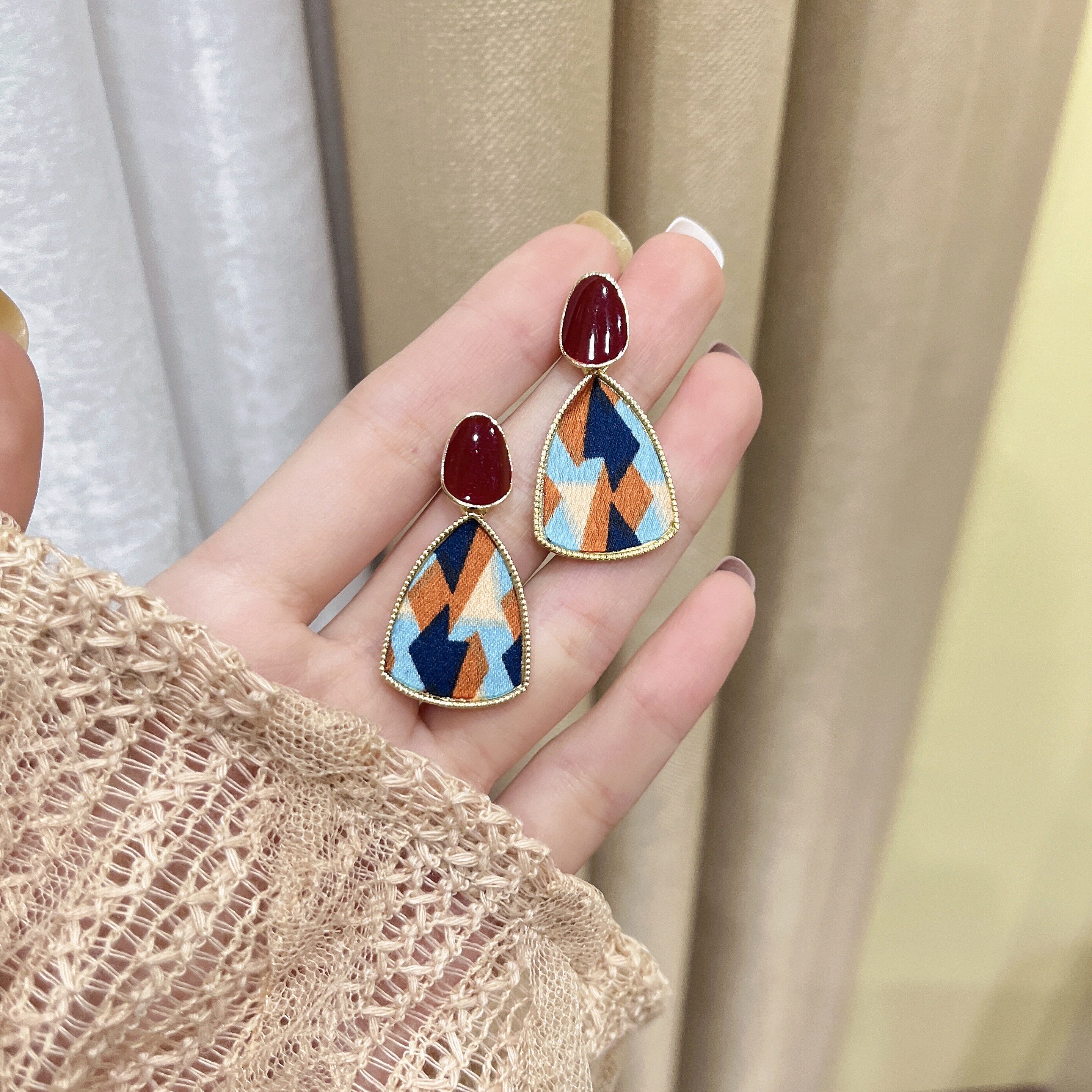 2025小众滴釉几何彩色拼接豹纹秋冬绒布耳钉高级感耳环无耳洞耳夹,饰品/流行首饰/时尚饰品新,耳环,淘宝优惠券,粉丝福利购,淘宝优惠卷