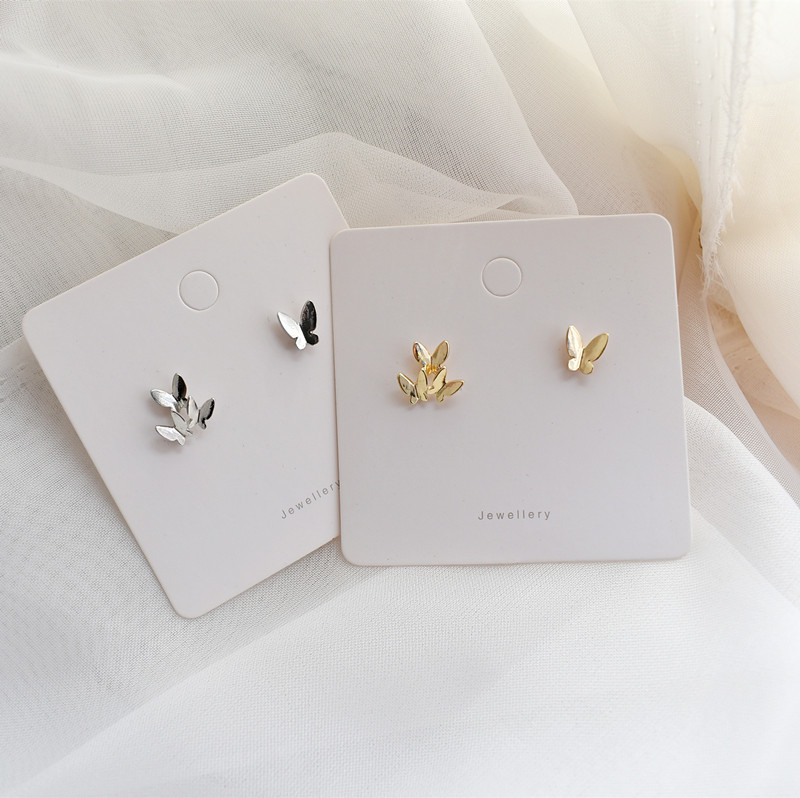s925银针日韩气质简约时尚个性不对称蝴蝶耳钉小巧睡觉不用摘耳饰
