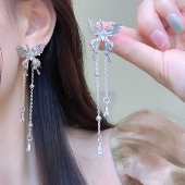 液态蝴蝶流苏耳环小众轻奢设计感高级冷淡风耳钉女超仙耳饰耳夹