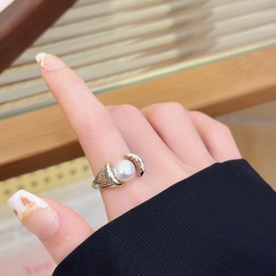不规则珍珠鱼尾开口戒指女小众设计个性食指戒冷淡风高级感手饰