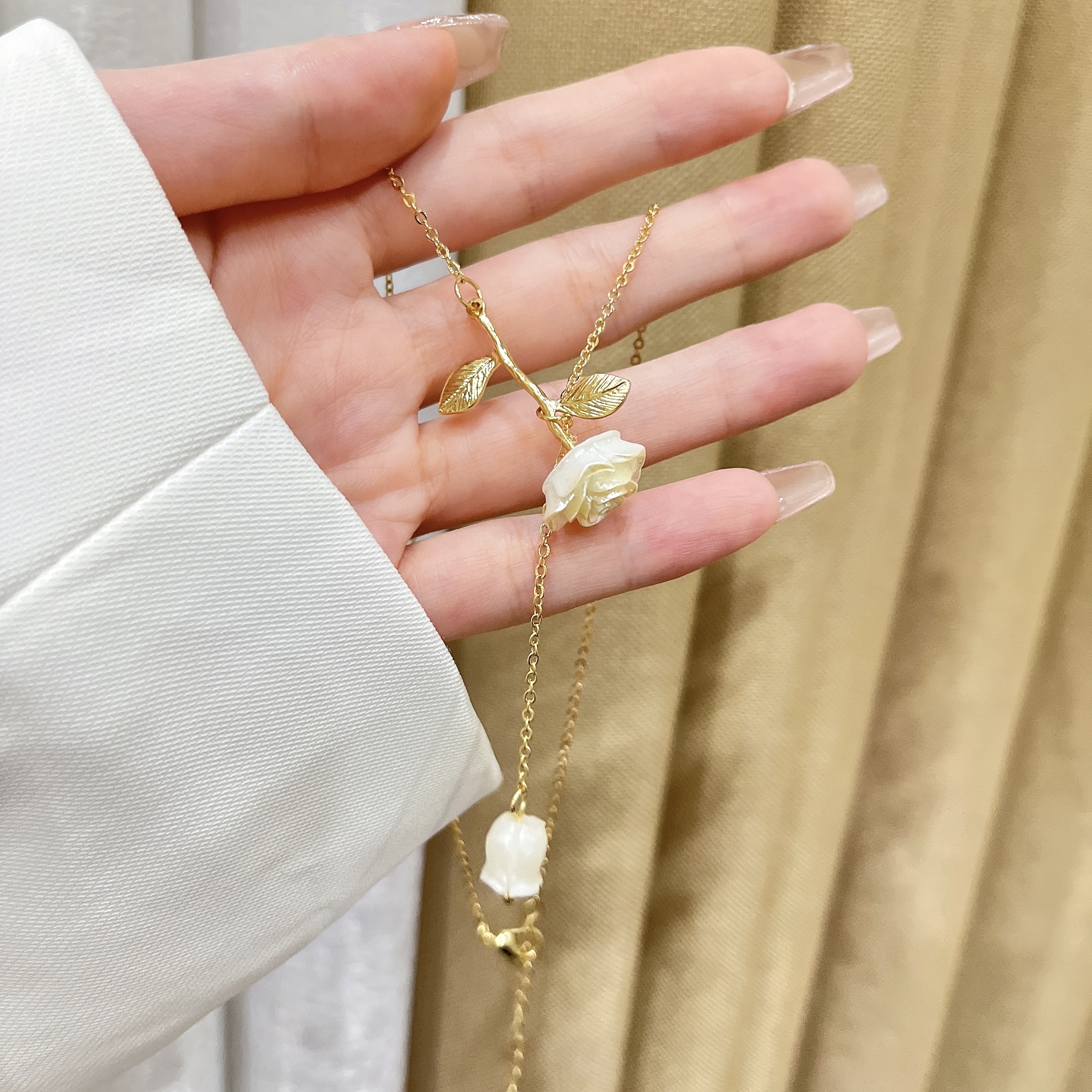 玫瑰花风铃项链女小众设计高级