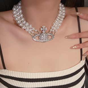 西太后多层珍珠项链女新款爆款锁骨链小众设计高级感重工闪钻颈链