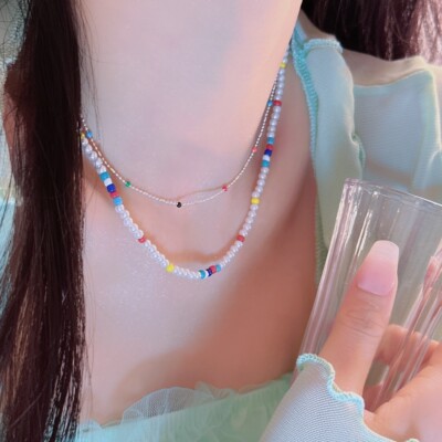 多巴胺彩色串珠碎银子项链