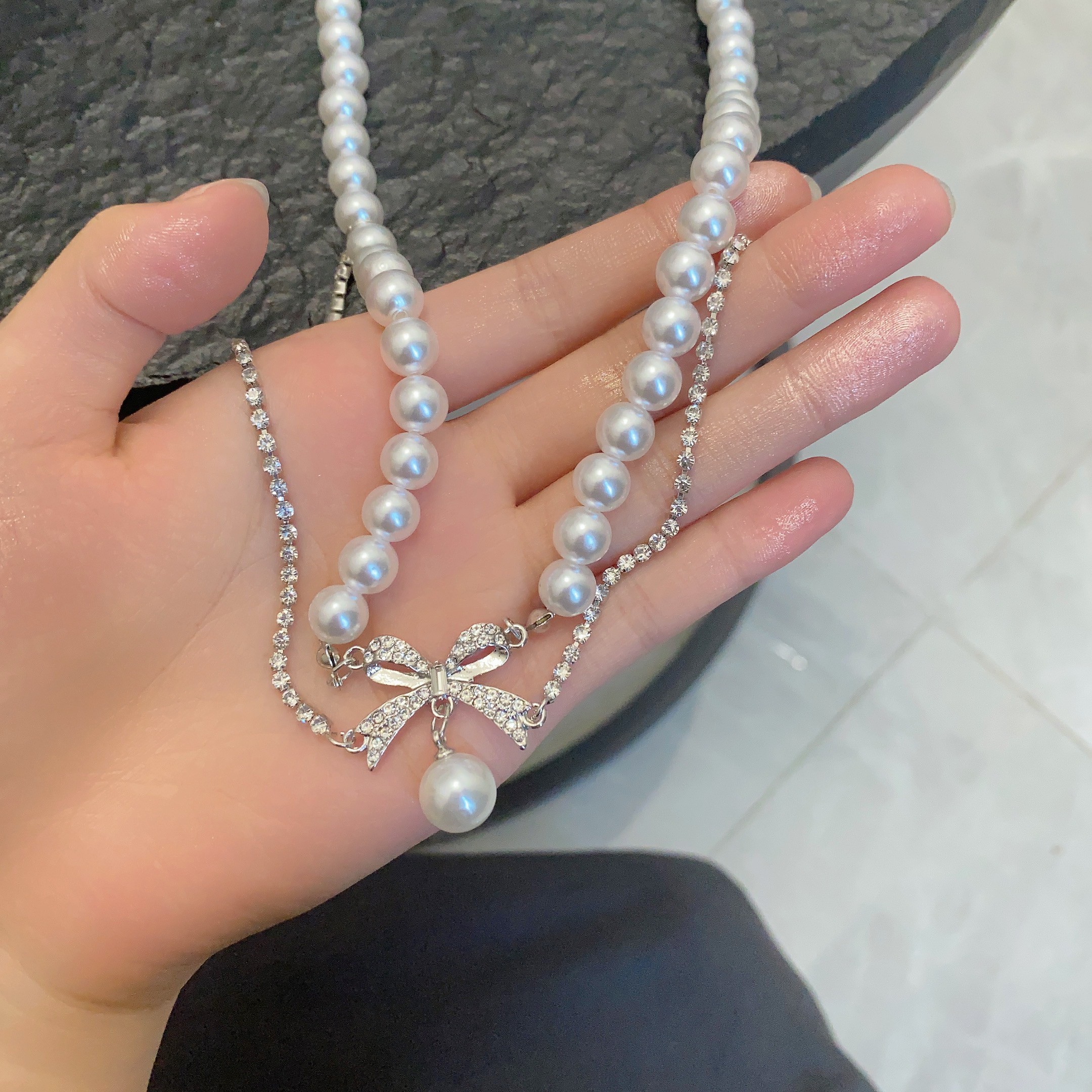 小香风法式珍珠项链高级感双层蝴蝶结锁骨链轻奢小众礼服颈链女,饰品/流行首饰/时尚饰品新,项链,淘宝优惠券,粉丝福利购,淘宝优惠卷