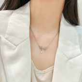 蝴蝶结锆石锁骨链女轻奢小众高级感气质百搭配饰时尚 简约项链 个性