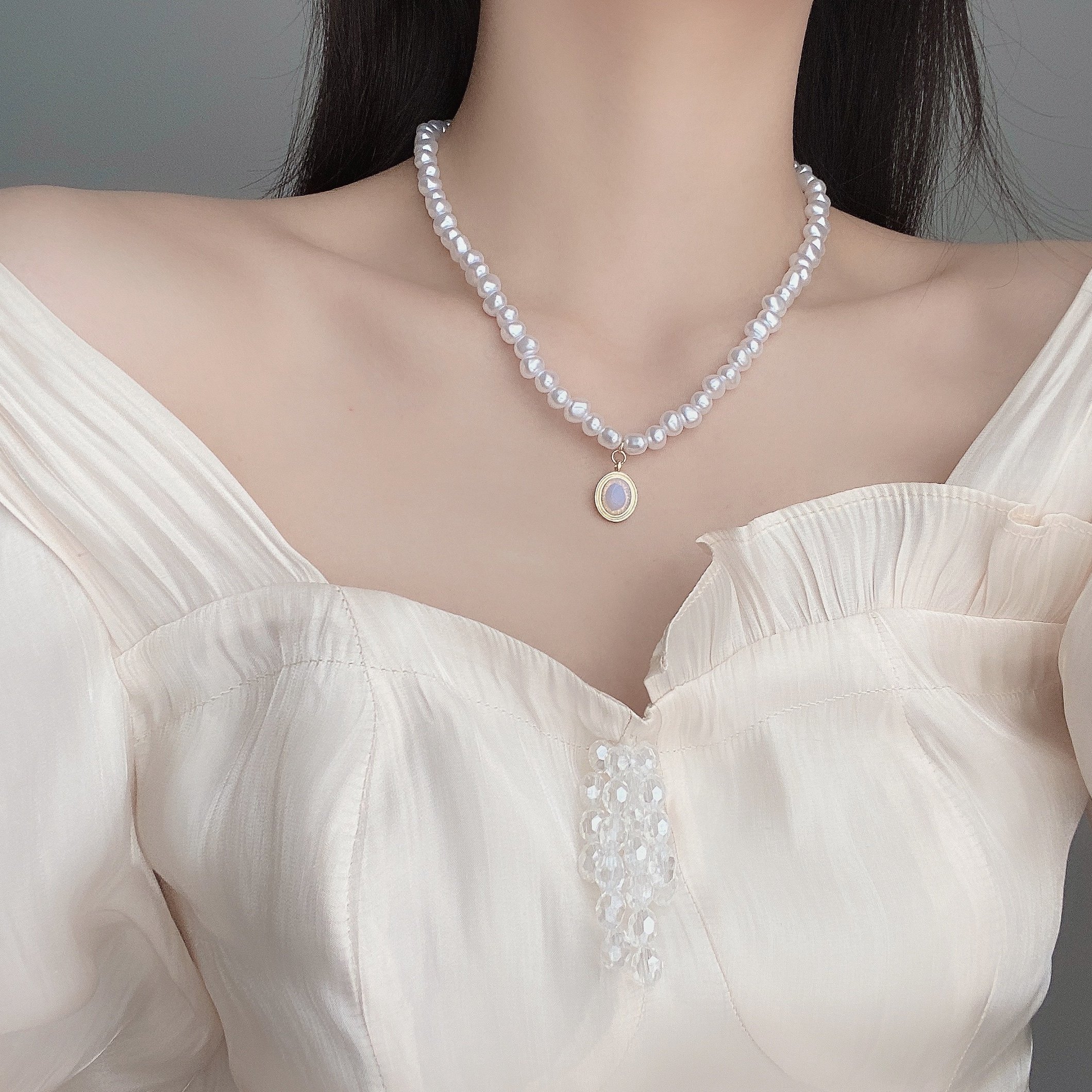 빈티지 프랑스 복고풍 바로크 틈새 진주 목걸이 초크 기질 다목적 초커 쇄골