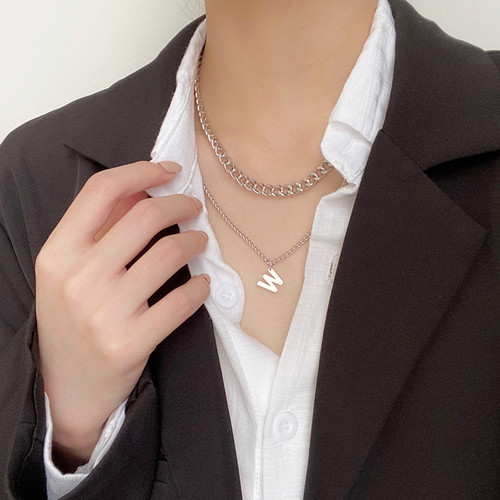 字母双层小众情侣高街风项链