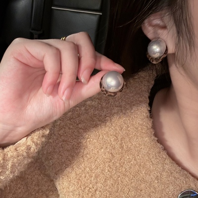 韩系复古豹纹珍珠耳钉女轻奢高级感气质大气耳环独特漂亮夸张耳饰